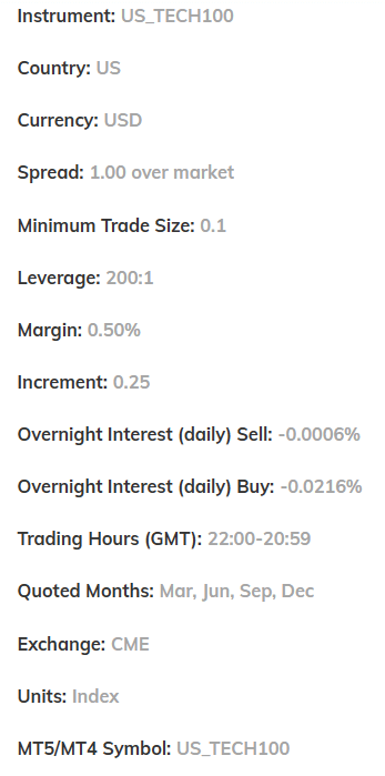 AvaTrade NASDAQ 100 CFD contract