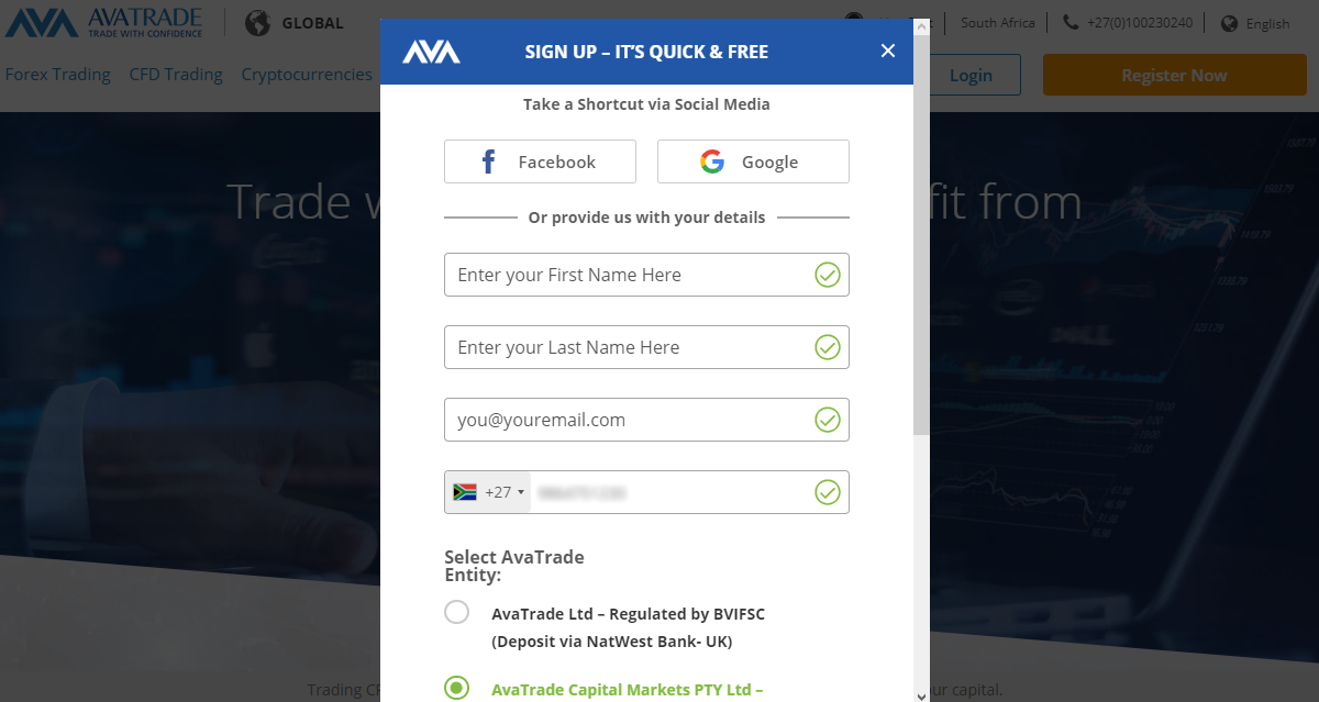 AvaTrade Quick Signup