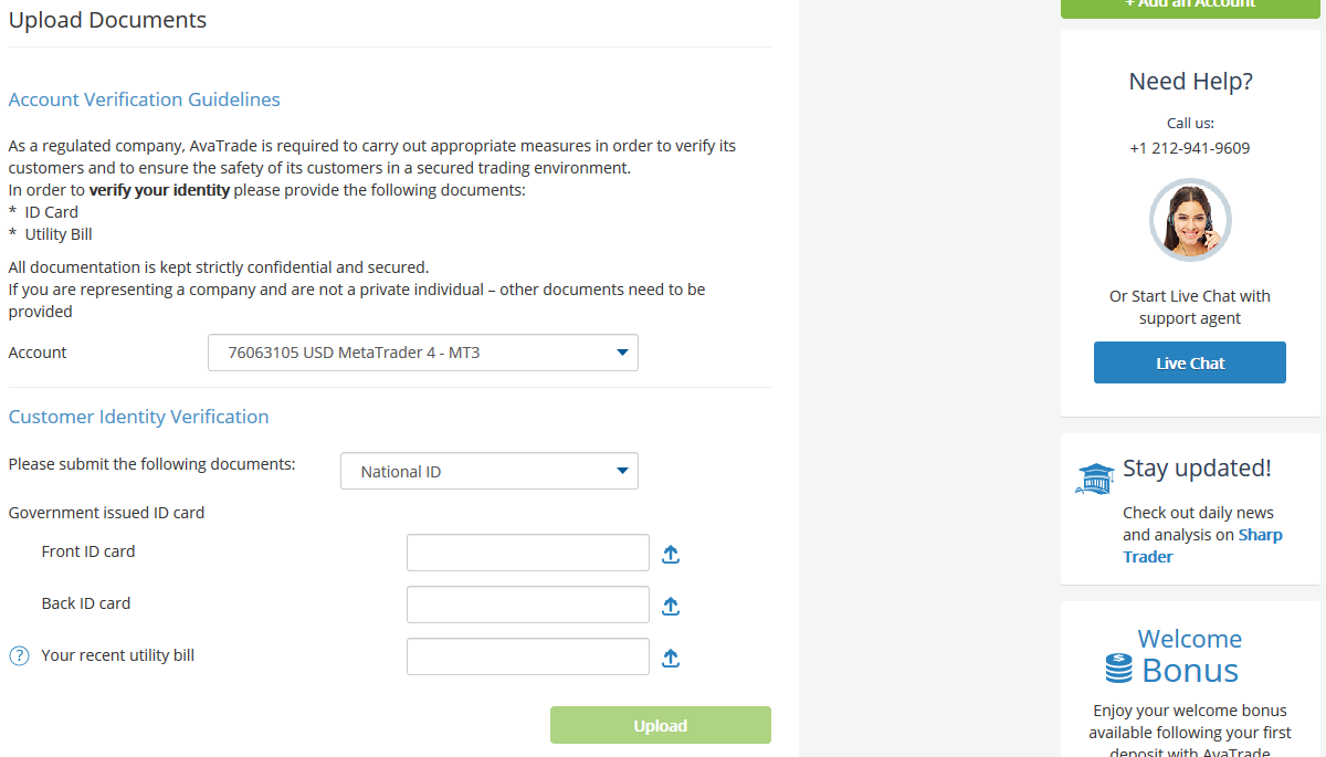 AvaTrade Upload Documents for verification