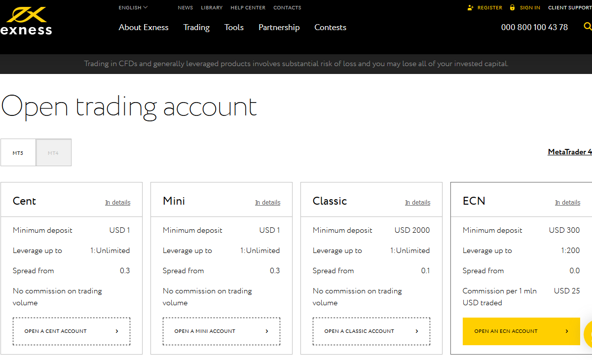 exness standard account and classic