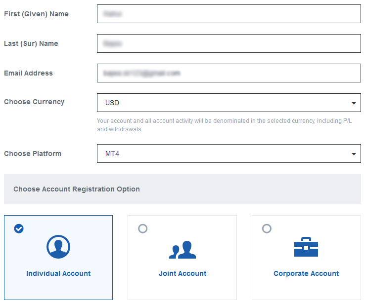 FXCM Online Application