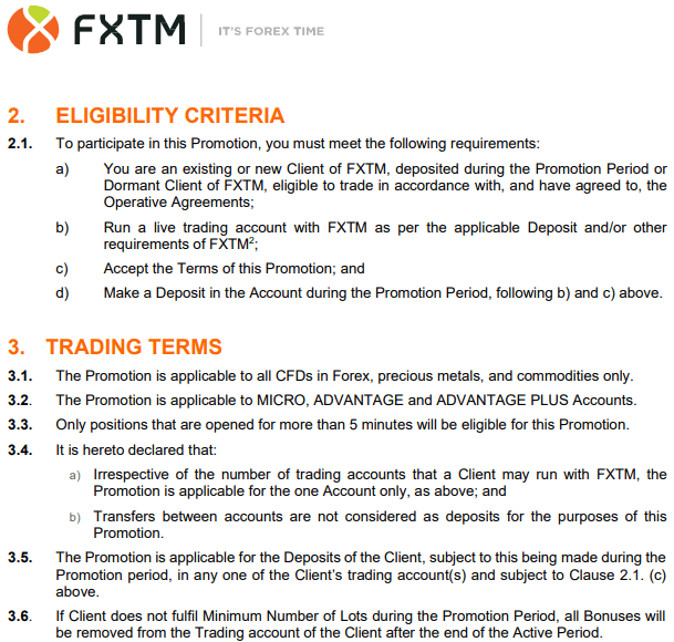 FXTM South Africa 30$ Bonus Terms