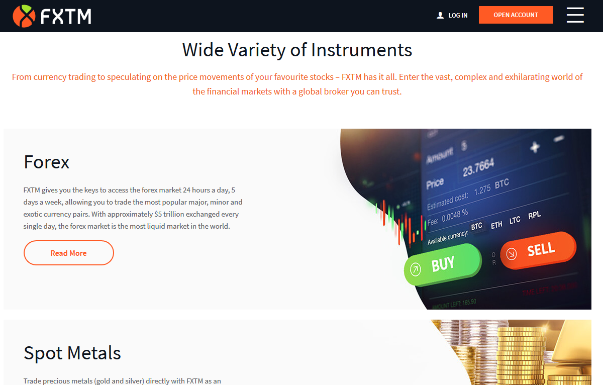 FXTM Trading instruments