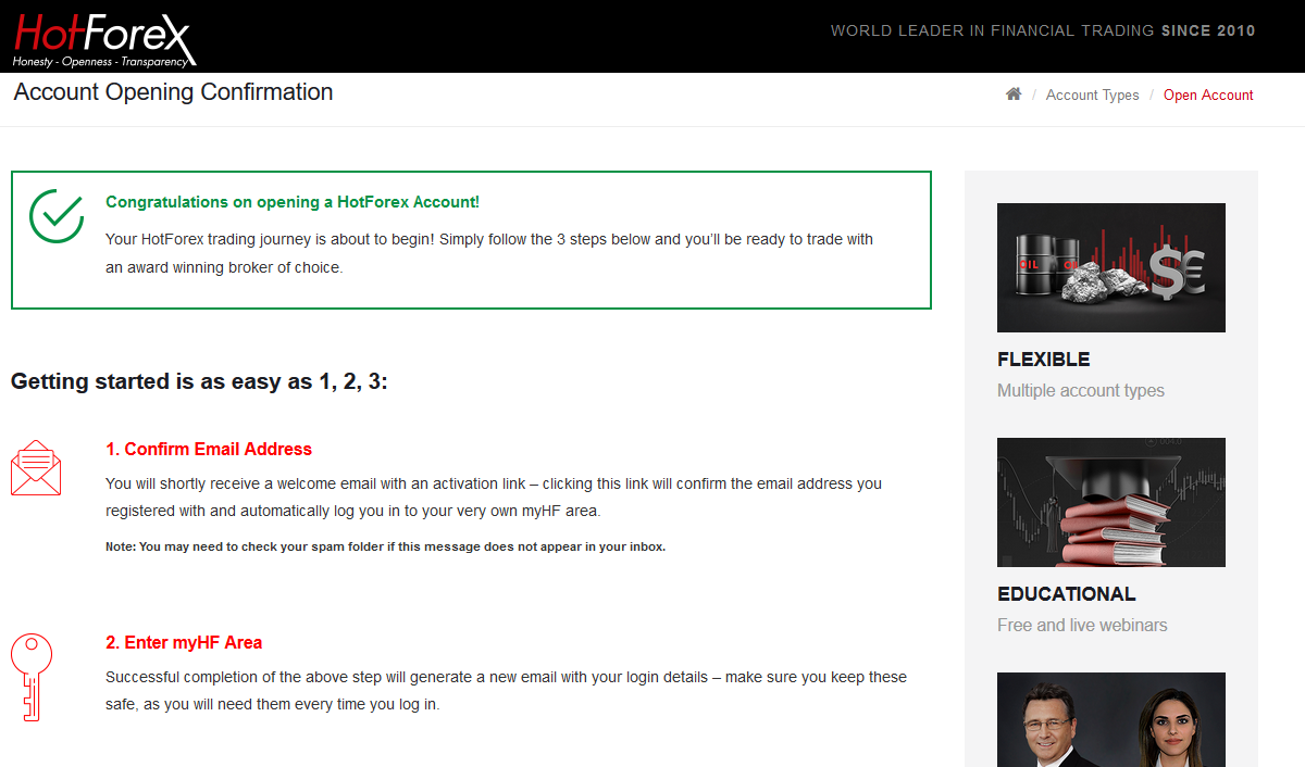 HotForex Account Opening Confirmation