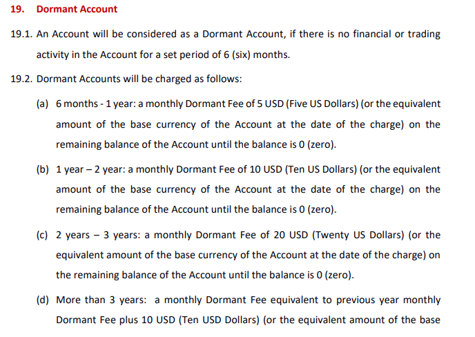 HFM Dormant Account Charges