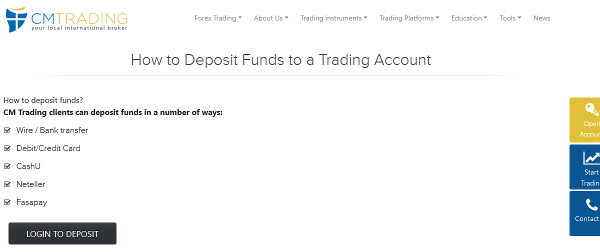 CM Trading Deposit Methods