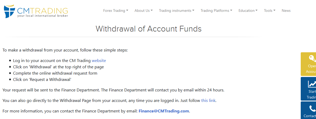 CM Trading Withdrawal Methods