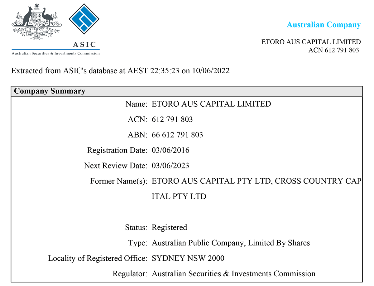 eToro ASIC Regulation