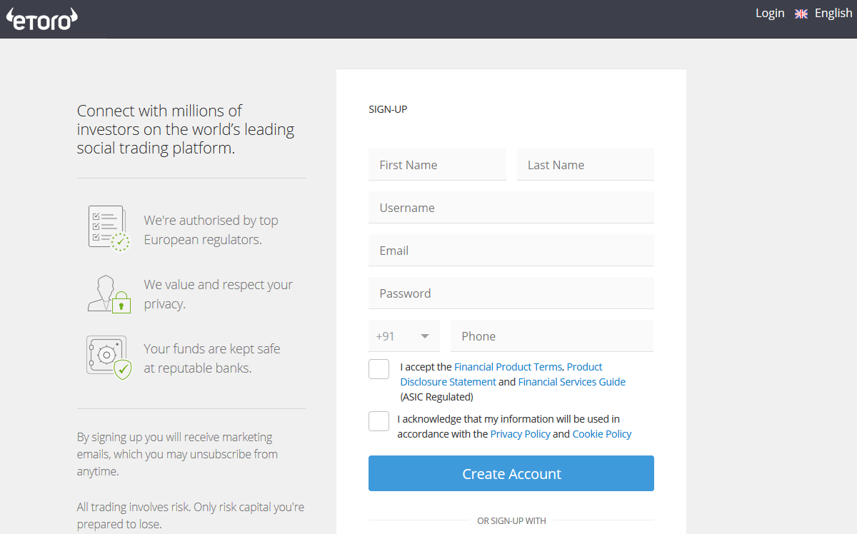 eToro Create Account