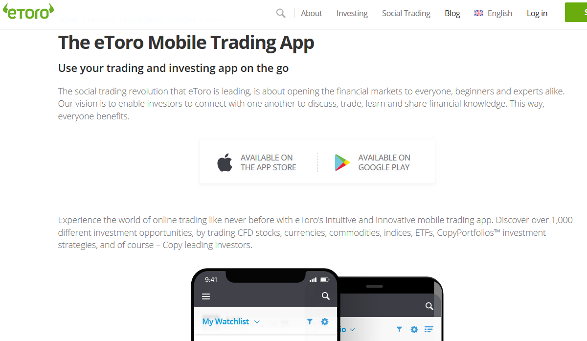 eToro Mobile Trading Platform