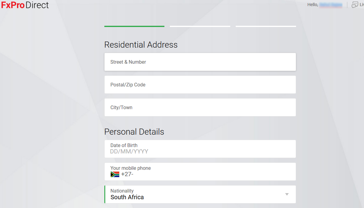 FxPro Fill your Residential Address information