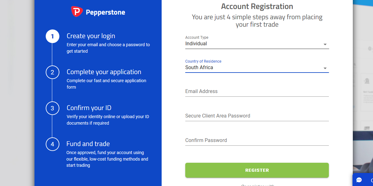 Pepperstone Account Registration