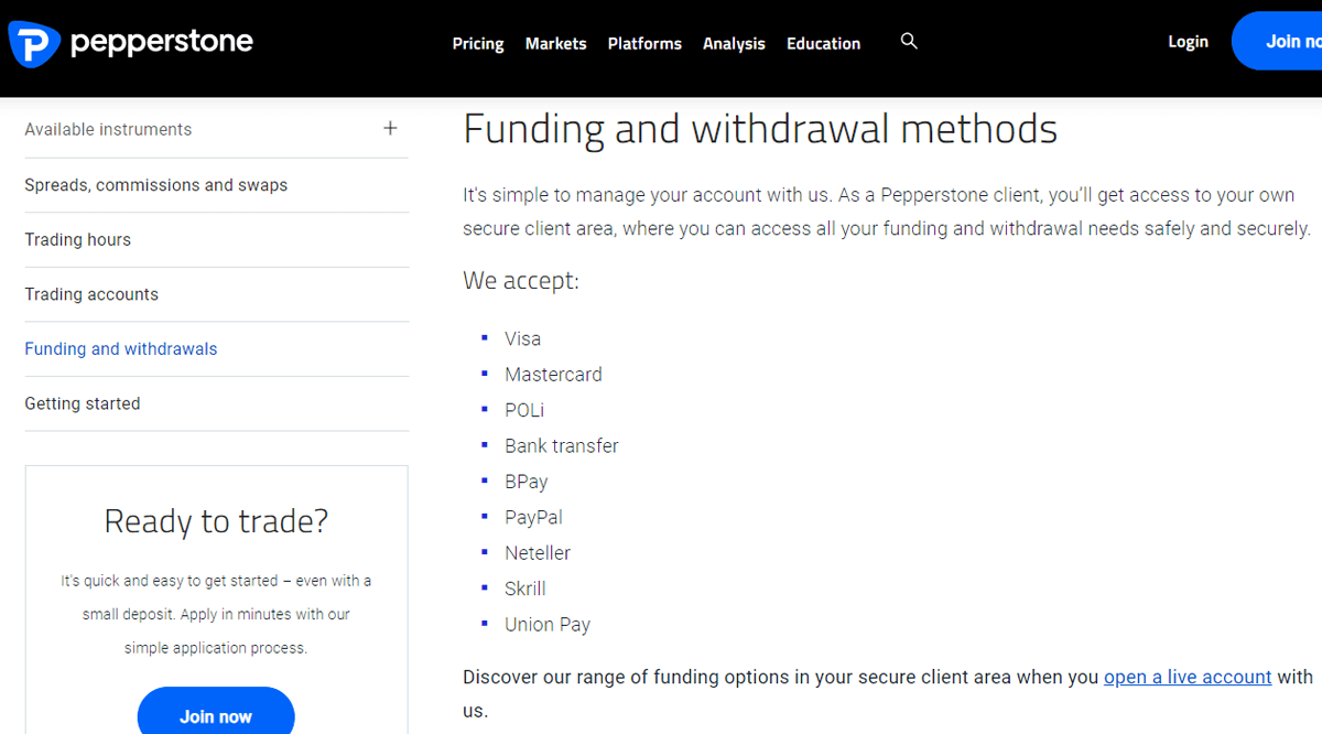 Pepperstone Withdrawal Methods