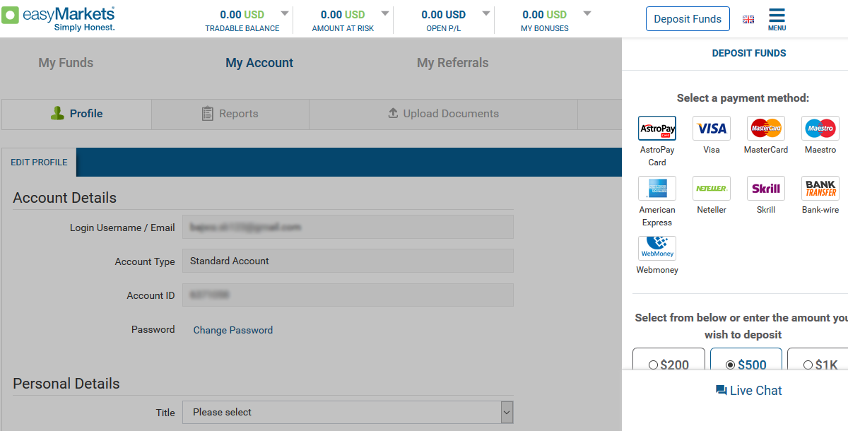 easyMarkets Add Funds