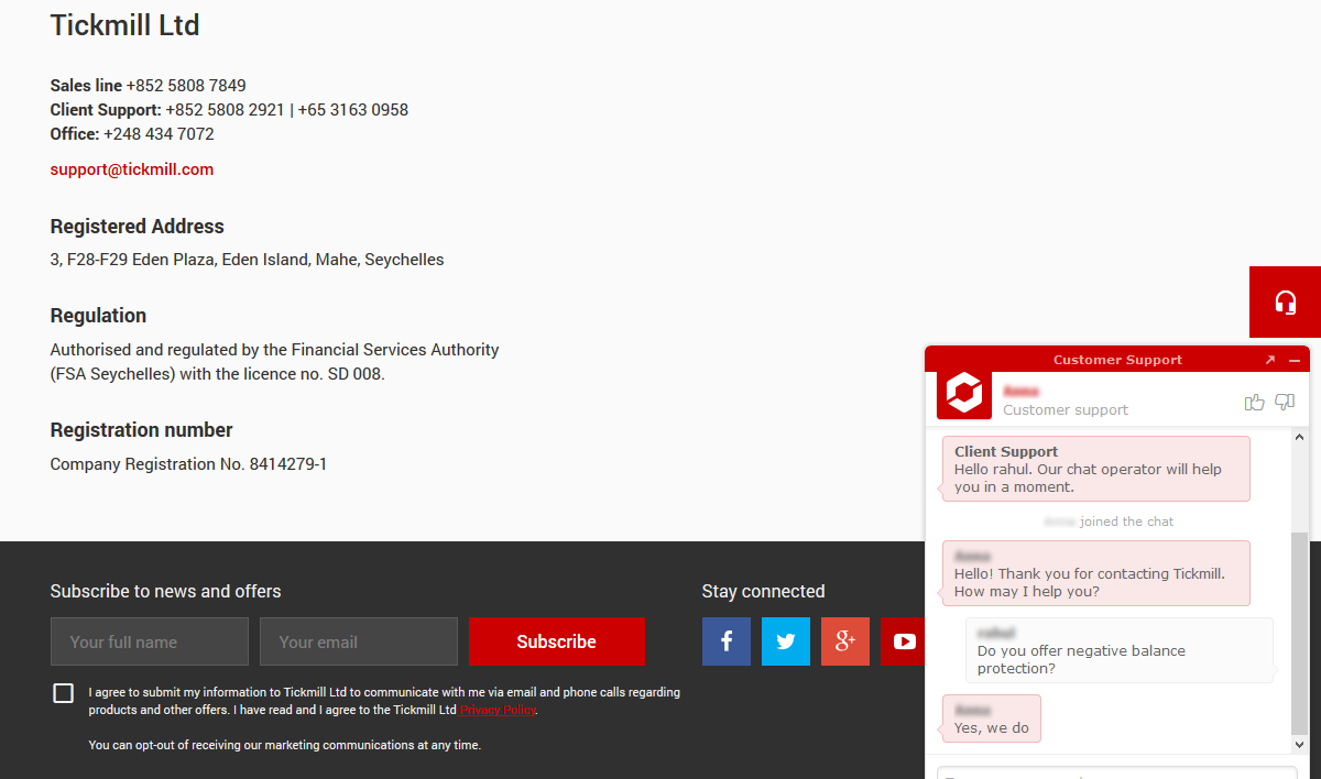 Tickmill Customer Support