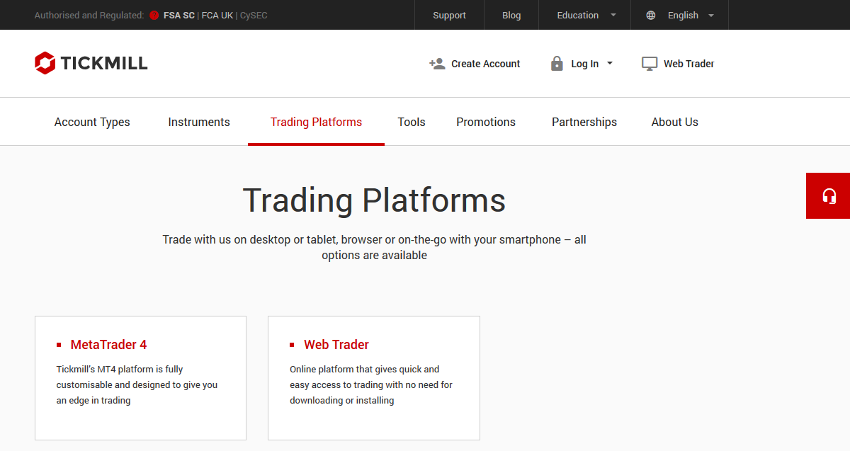 Tickmill Trading Platforms