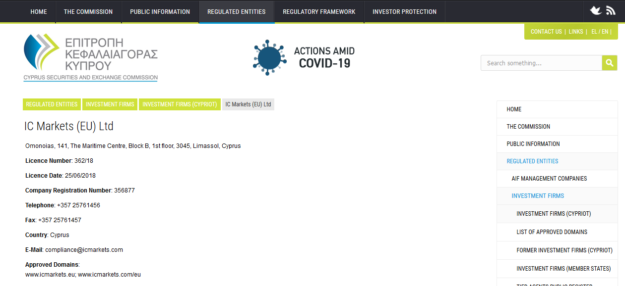 IC Markets regulated with CySEC