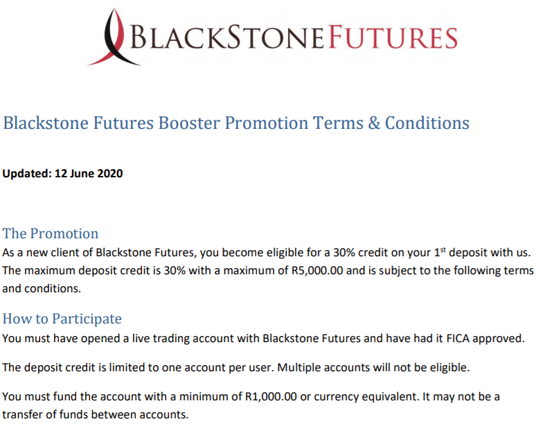 Blackstone futures minimum deposit