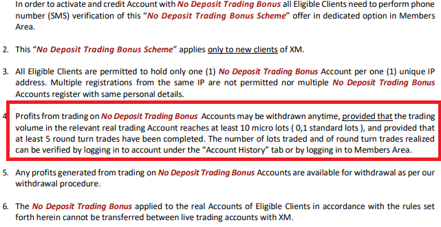 XM Trading No deposit Bonus terms