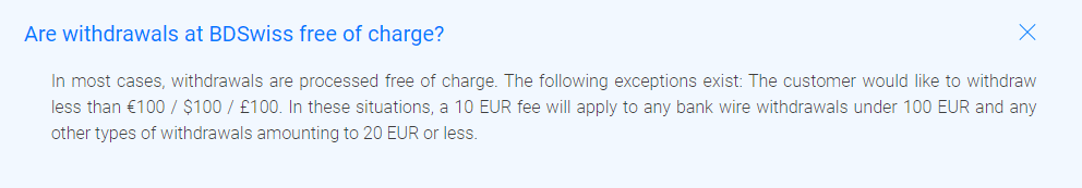 BDSwiss Withdrawal Fees