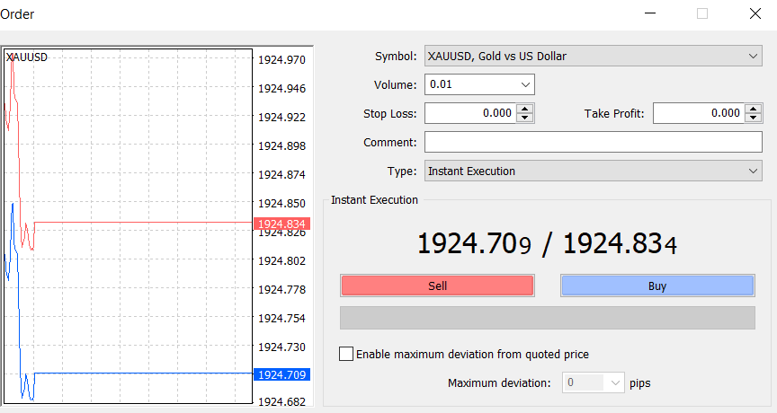 Variable spreads example on a Forex Trading App